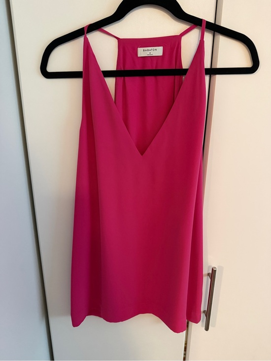 Babaton Dresses & Skirts - Babaton Hot Pink V-Neck Satin Spaghetti-Strap Cami/Micro Dress